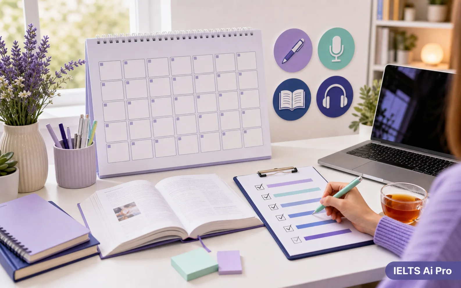 Study Planning practice guide: learner studying with a laptop and notebook